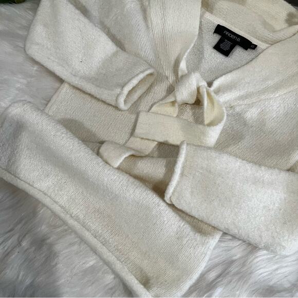 NEW Arden B. Cozy Knit Scoop Tie Neck Bow Layering Sweater Winter White XS NWOT - Picture 8 of 13